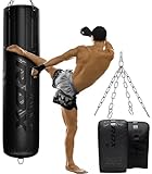 RDX 145CM Boxsack Hängend mit Handschuhen und Stahlkette Drehwirbel, 25KG Gefüllt Box Set 50KG Füllmenge, Erwachsene Maya Hide Leder Punching Bag für Boxen Kickboxen MMA Muay Thai Karate Punchingsäcke