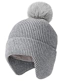 FURTALK Kleinkind Baby Wintermütze warm gefüttert Kinder Strickmütze mit Ohrenklappe Neugeborenes Pom Pom Beanie für Mädchen und Jungen