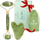 Plantifique Jade Roller & Gua Sha Stein - Natürlicher Grüner Jade Roller Massageroller - Gesichtsroller aus Jade Stein