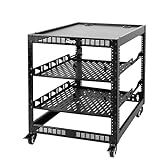 Tecmojo 12U Netzwerk-Rack mit offenem Rahmen für Server und AV-Ausrüstung, Server-Rack mit 4 Pfosten mit Rollen, mobiles Server-Rack mit 2 1U-Server-Rack-Regalen und Montagematerial, AV-Rack für