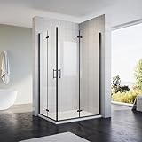 Sonni Duschabtrennung Eckeinstieg Duschkabine 80x120 cm Schwarzes Dusche Falttür 180º Duschwand Nano 6mm Glas Faltdusche Höhe 195 cm Drehfalttür