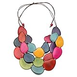 Idin Jewellery - Handgemachte bunte 3 Strang Tagua Slice verstellbare Schnur Halskette