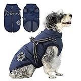 Savlot Hundejacke Winterweste Jacken Hundemantel Hundepullover Haustier Skifahren Kostüm Ärmellose Baumwolle Gepolsterte Weste Mit Brustgurt Gurt - Dunkelblau, M