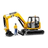 bruder 02466 - Cat Minibagger mit Bauarbeiter - 1:16 Baustelle Baufahrzeug Löffelbagger Arbeiter bworld Baumaschine Spielzeug