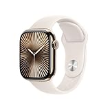 Apple Watch Series 10 (GPS + Cellular 42 mm) Smartwatch mit Titangehäuse in Gold und Sportarmband in Polarstern (S/M). Fitnesstracker, EKG App, Always-On Retina Display, Wasserschutz