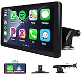 Hodozzy Tragbare Autoradio,Wireless Carplay Android Auto Display,9 Zoll Touchscreen Portable Autoradio mit Bluetooth-Freisprechanlage,Carplay Bildschirm Universal FM Audio Receiver EQ Type-C/AUX/TF