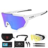 X-TIGER Fahrradbrille, Herren Damen Sportbrille, UV400 mit 5 Wechselgläser,Starker TR90 Frame, mit Montierbarem Brillenband & Ohrhaken, Outdoor-Sport/Radfahren/Laufen/Autofahren/Angeln/Golf