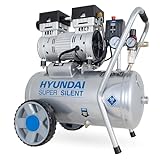 HYUNDAI Silent Kompressor SAC55752 (Druckluftkompressor leise, ölfrei, Flüsterkompressor, Compressor flüsterleise, 59dB, 24L Kessel, 8bar, 0.75kW, Öl-Wasserabscheider, Ansaugleistung 125 L/Min)