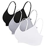 Vertvie Damen 2/3/4er Set Basic Wohlfühl BH Sport Spaghettiträger Bralette ohne Bügel Nahtlose Gepolsterte mit Spaghetti Bra Top Low Support Bra(EU L/Tag XL,Schwarz/Weiß/Hellgrau)