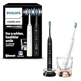 Philips Sonicare DiamondClean 9000 elektrische Zahnbürste, Schallzahnbürste mit App, Andruckkontrolle, 4 Putzmodi, 3 Intensitätsstufen, Ladeglas, Schwarz und Roségold, Zweierpack, Modell HX9914/57