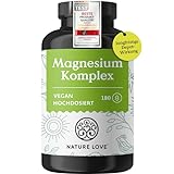 NATURE LOVE® Magnesium Komplex - 180 Kapseln - 400mg elementares Magnesium je Tagesdosis - Magnesiumcitrat, Magnesiumoxid, Magnesiumbisglycinat, Magnesiummalat, Magnesiumscorbat - Vegan, hochdosiert