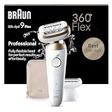 Braun Silk-épil 9 Flex, Epilierer mit flexiblem 360 Kopf für eine einfache Haarentfernung, Wet&Dry, langanhaltend seidig-glatte Haut, Rasier- und Trimmeraufsätze, Made in Germany, 9-041 3D, Weiß/Gold