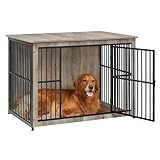 Feandrea Hundekäfig Möbel, Beistelltisch, Hundebox, Moderne Hundehütte Indoor für Hunde bis zu 37 kg, hochbelastbar, geschlossener Boden, Hundehaus 2 Türen, Greige meliert PFC024G01