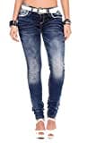 Cipo & Baxx Damen Jeans Hose Slim Fit Ziernähten Casual Denim Stonewashed Pants WD256 Blau W31 L32