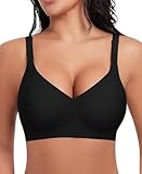 Ganado Damen BH Ohne Bügel Nahtloser BH Tiefem V-Ausschnitt Bralette Push Up BH Soft Bequem BH Bügellos Bustier (Schwarz, L)