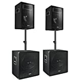 Vonyx PA Lautsprecher Set, Passive Musikboxen, DJ Equipment, 1700 Watt 2X Subwoofer, 2X Topteile, 2X Bi-amp Lautsprecherkabel, PA System, für Partys, Gigs und kleine Festivals