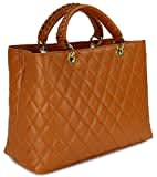 Belli edle italienische Echt Nappa Leder Damentasche Henkeltasche Umhängetasche gesteppt in cognac - 34x25x17 cm (B x H x T)