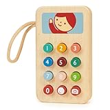 mentari Pretend Handy mit Quetschknöpfen und illustriertem Bild, 11 cm Höhe, Holz, fantasievolles Spielspielzeug