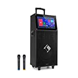 auna KTV Mobile PA Soundanlage - Bluetooth Lautsprecher mit Touch-Display, PA Anlage + 2 drahtlose UHF-Mikrofone, 2 x USB, SD & Micro-SD, HDMI, AUX, Akku, Tragegriff, inkl. Fernbedienung, schwarz