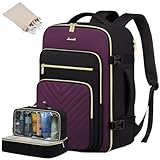 LOVEVOOK Reiserucksack Damen Groß, 40L Handgepäck Rucksack mit 3 Packing Cubes, Wasserdicht Laptop Rucksack 17 Zoll, Travel Backpack Weekender Damen für Reise Arbeit Wandern, Schwarz Violett