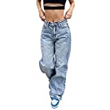 Damen Baggy Jeans Y2K Low Waist Vintage Hose mit Taschen Schlaghose Cargo Pants Fashion Cargohose Streetwear für Frauen Mädchen