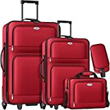 KESSER® 4tlg Trolley Kofferset | Reisekoffer mit Rollen | Komplettes Business 4er Set | S M L XL | Netzfach | Teleskopgriff | Koffer Reisetaschen Stoffkoffer | Handgepäck | Rot