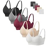 HBselect 5 Pcs Schwangerschafts Still BH Nahtloser Still-BH mit zusätzlichen BH-Verlängerungen Stillen und Schlaf Ohne Bügel für Damen Schwarz Weinrot Weiß Grau Beige