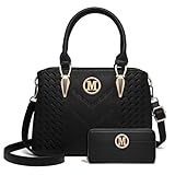 Miss Lulu Handtasche Damen, Handtasche Damen Mittelgroß Tasche Damen Mittelgroß Elegant Henkeltasche Damen Citytasche Handtasche Geldbörsen-Set (2-Schwarz Geldbörse Set)