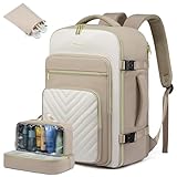 LOVEVOOK Handgepäck Rucksack Flugzeug, 40L Reiserucksack Damen Groß, Wasserdicht Laptop Rucksack Damen 17 Zoll mit Laptopfach, Travel Backpack Handgepäck Tasche für Reise Arbeit Business, Beige Khaki