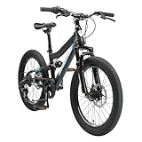 BIKESTAR Kinder Fahrrad Fully Mountainbike 7 Gang Shimano, Scheibenbremse ab 6 Jahre | 20 Zoll Kinderrad MTB | Schwarz