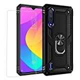 JOYTAG Hülle für Xiaomi Mi 9 Lite handyHülle+ Gehärtetes Glas Schutzfolie Silikon TPU 360 Grad Drehring aus Halter magnetisch Autotelefon case-Schwarz