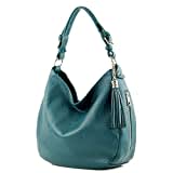 modamoda de - T200 - ital. Damen Schultertasche aus Leder, Farbe:Petrol