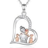 INFUSEU Mutter Tochter Kette, 925 Silber Roségold Drei Kinder Anhänger Mama Geschenk Stiefmutter Kind Halkette Mutter Sohn Schmuck Familienkette Geschenk Für Mama Frauen Unsere Dame