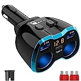 5-in-1 Auto Ladegerät: Zigarettenanzünder Verteiler Adapter Splitter 12V USB C KFZ Stecker 2 Fach Steckdose 12 Volt DC 80W mit LED Voltmeter Schalter Dual USB für Handy GPS Dash Kamera Sitzheizung