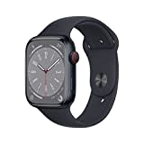 Apple Watch Series 8 (GPS + Cellular, 45mm) Smartwatch - Aluminiumgehäuse Mitternacht mit Sportarmband Mitternacht - Regular (Generalüberholt)