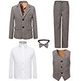 PLWEDDING Boy's 5 Stück Smokings Kleinkind Formale Anzüge Set Kinder Slim Fit Anzug für Hochzeiten(12,Leinen)