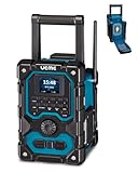 Baustellenradio Robustes DAB+ FM Radio mit Bluetooth, Ladestation, Aux Anschluss, Wiederaufladbarer Akku (Blau)