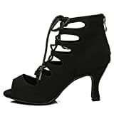 RUYBOZRY Damen Schnürschuhe Latein Schuhe Tanzstiefel Ballsaal Party Stiefeletten mit Reißverschluss Salsa Tanzschuhe Damen,YCL456-Schwarz-7.5,EU37