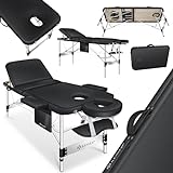 KESSER® Mobile Massageliege 80 cm Breit klappbar & höhenverstellbar 3 Zonen Massagebett Massagetisch Kosmetikliege Therapieliege Aluminium + 10x Gesichtsauflage mit Kopfstütze Armlehnen Tasche Schwarz