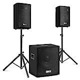 Vonyx VX1015BT Mobile PA Anlage Komplettset, PA Anlage Aktiv mit Bluetooth Komplettset, 1000 Watt DJ Boxen, PA Lautsprecher Beschallungsanlage, 2X Top-Speaker, 1x Subwoofer, Kabel, Stativen, Tasche