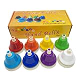 BSTCAR Musik Regenbogen Glocken, 8 Hinweis Bunte Metall Handglocken Set Musical Percussion Instrumente Spielzeug Lernspiel Geschenke Kinder