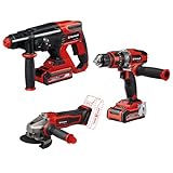 Einhell Power X-Change Akku-Werkzeug-Set (Akku-Winkelschleifer TE-AG 18/115-2 Li, Akku-Schlagbohrschrauber TE-CD 18/48 Li-i, Akku-Bohrhammer TE-HD 18/20 Li, 2x 3,0 Ah Akku, Ladegerät)