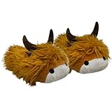 Cello Baffies Krazy Kicks Hamish Highland Cow Large Soft Highland Cow Hausschuhe Comfortable Slippers for Women Men Indoor Fluffy Slippers Non-Slip Slippers for Home Highland Cow Gifts, braun, Large