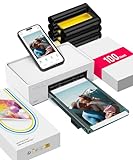 Liene Fotodrucker für Smartphone(10x15 cm)+ Packung mit 100 Blatt Fotopapier/Patrone, WiFi Handy Fotodrucker für iPhone/Android/PC, 300DPI Farbsublimation Sofortbilddrucker, Photo Printer Portable