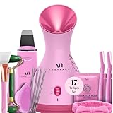 VogueNow Gesichtsdampfer Spa Set mit 8 kostenlosen Hautpflege Tools, Gesichtsdampfer für die Tiefenreinigung des Gesichts mit Handtuchwärmer und Luftbefeuchtermodus, Pink, klein