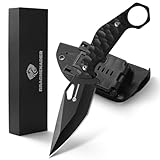 DRACHENADER Gürtelmesser SEAL-FULL BLACK Outdoor Messer, 5Cr13Mov Edelstahl Scharfes Survival Messer, Fulltang Jagdmesser mit Kydex Scheide und G10 Griff