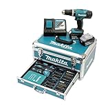 Makita Akku-Schlagbohrschrauber 18 V / 3 Ah im Zubehörset, Blau, Alukoffer (96 tlg.)