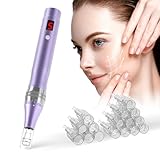 QUELLE Microneedling Pen Elektrischer Dermapen Microneedling mit LCD Bildschirm und 5 Stufen inkl.16 Nadelpatronen Einstellbar 0-2,0mm Drahtloser Derma-Pen für Gesichtshaut QLE99WZY-01SX-4KIT