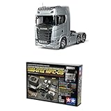 TAMIYA Bundle 56373 1:14 RC Scania 770 S 6x4 Silber vorlackiert + 56523 1:14 MFC-03 Truck-Multifunktionseinheit, schwarz, fernsteuerbarer, Lastwagen, LKW, Konstruktionsspielzeug, Modellbau, Basteln