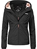 MARIKOO leicht gefütterte Damen Übergangsjacke kurz Outdoor-Jacke mit kuscheligem Fleece-Innenfutter und großer Kapuze Erdbeere Schwarz Gr. S